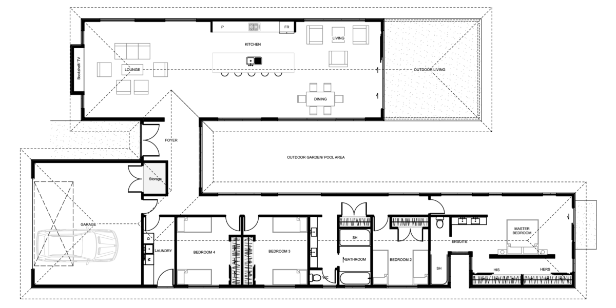 Floor Plan  Friday 4 bedroom H  shaped  home 