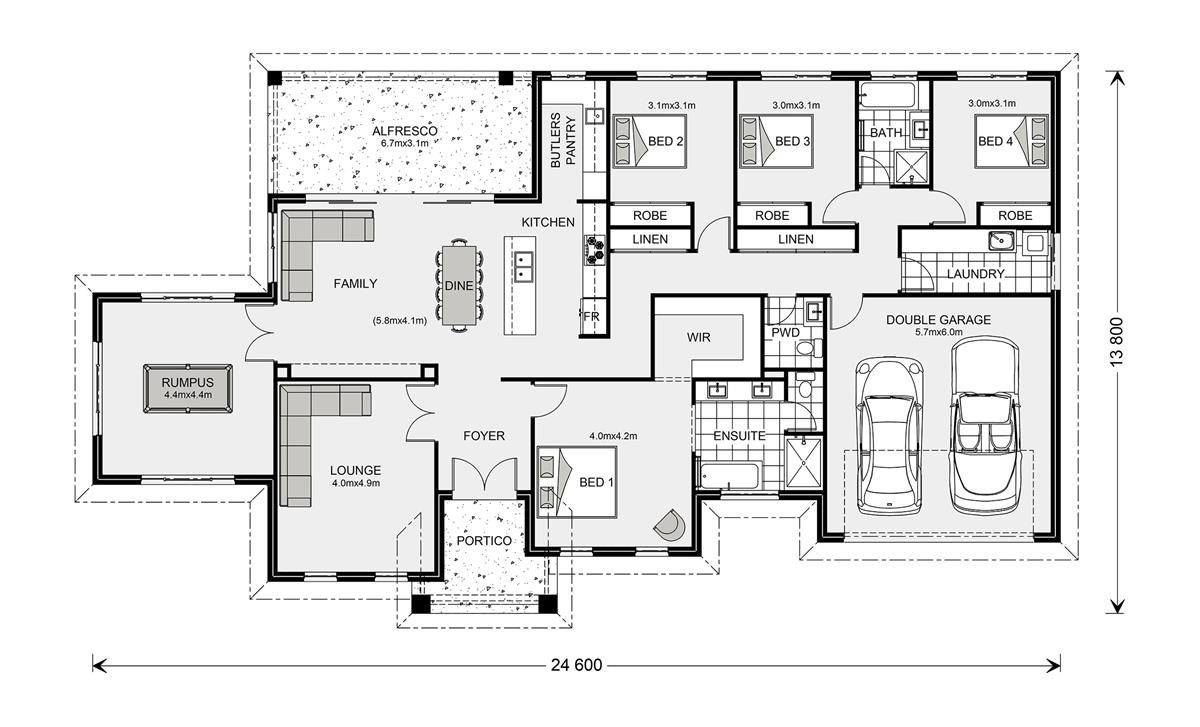 Floor Plan Friday Hamptons 4 bedroom, 3 living, butler's